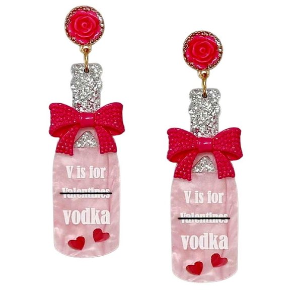 V IS FOR VODKA EARRINGS, FESTIVE EARRINGS, BACHELORETTE GIFT - Picture 1 of 1